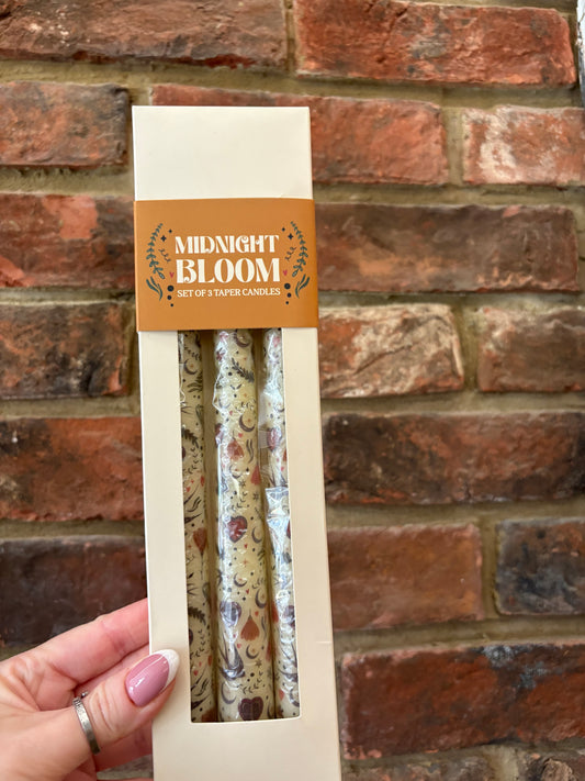 Midnight bloom taper candles